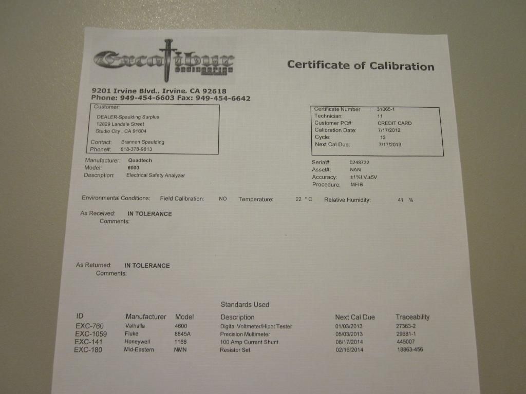 Quadtech Guardian 6000 Electrical Safety Analyzer AC DC Hipot Tester Cal'D